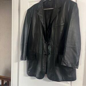 J Ferrar Size L Mens Button Front Genuine Leather Blazer Jacket Sport Coat Black